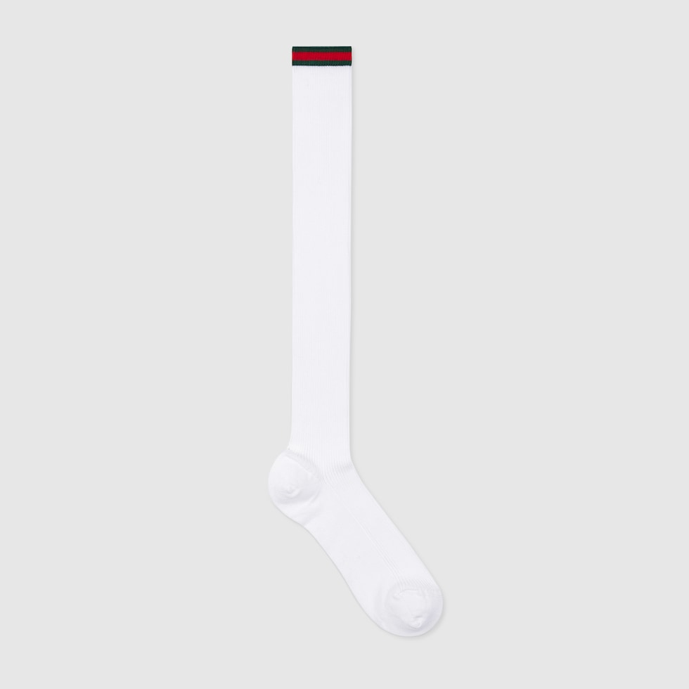Long cotton blend socks with Web in white | GUCCI® US