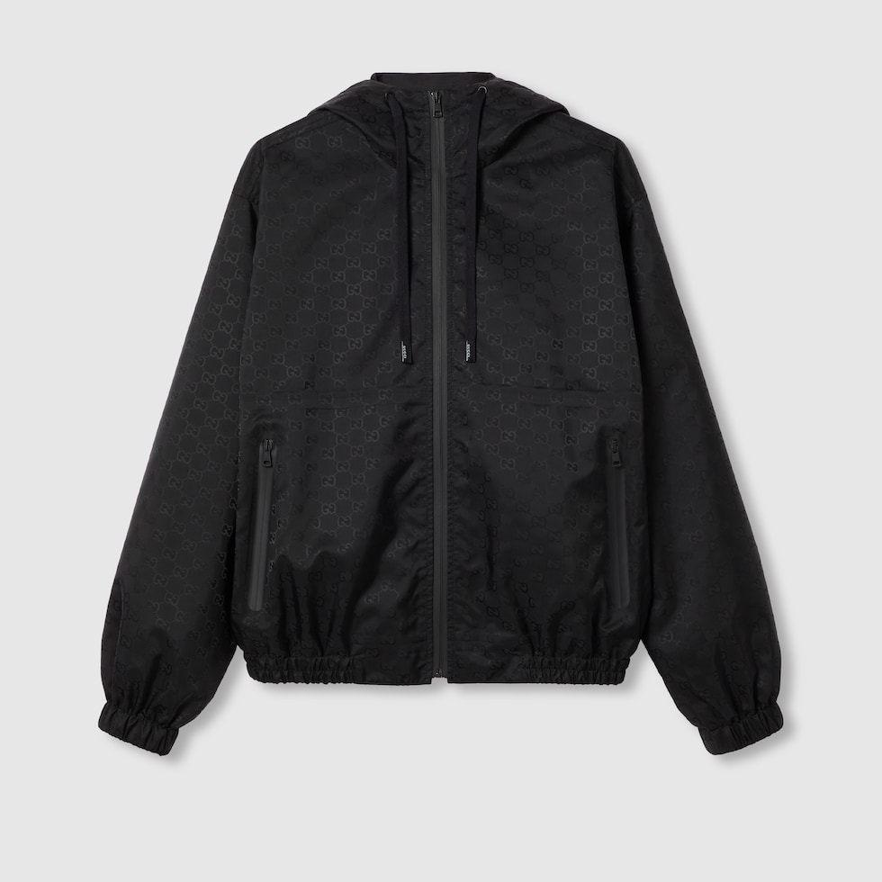 Lightweight GG nylon jacquard jacket in black | GUCCI® US