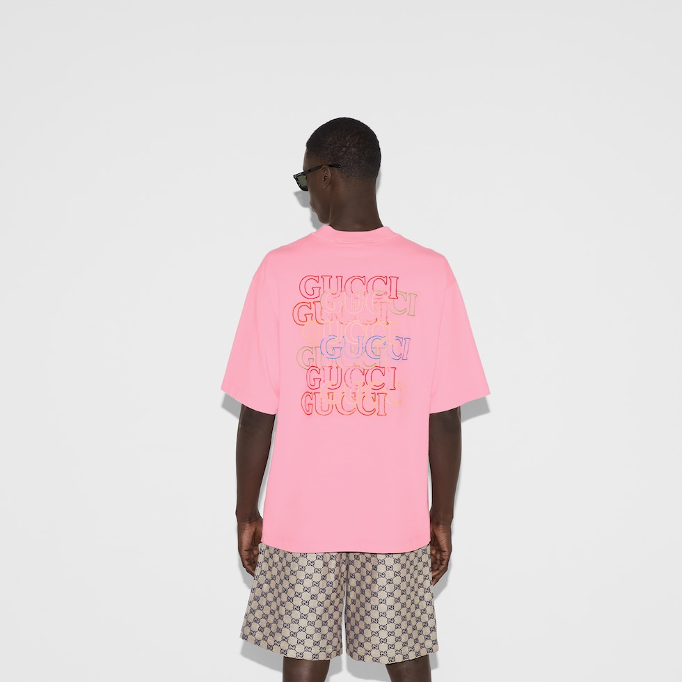 Printed cotton jersey T shirt in pink GUCCI Canada