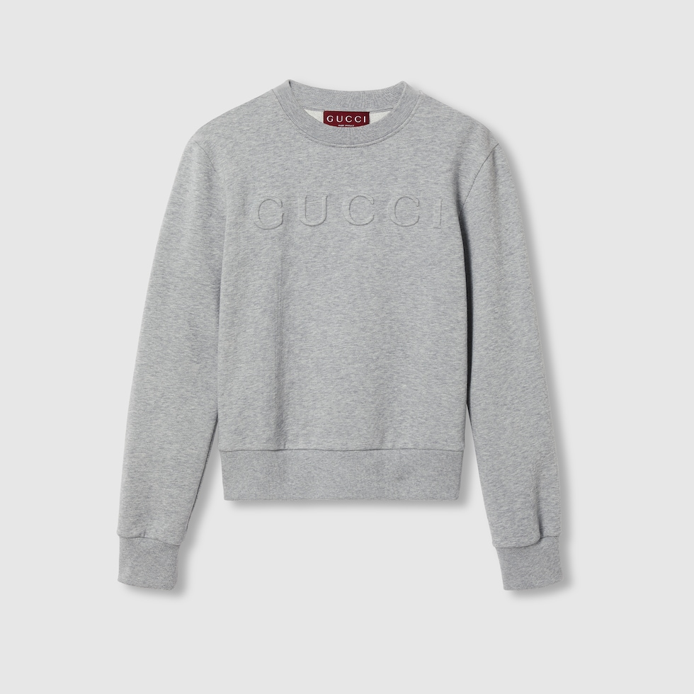 コットンジャージー エンボス スウェットシャツ ・グレー