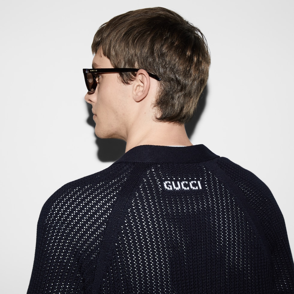 GUCCI カーディガン Reversible GG wool jacquard cardigan in black and white