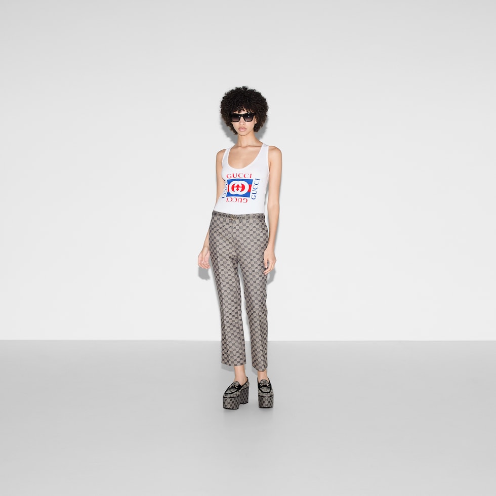 Rib cotton tank top with Gucci print in white | GUCCI® FI