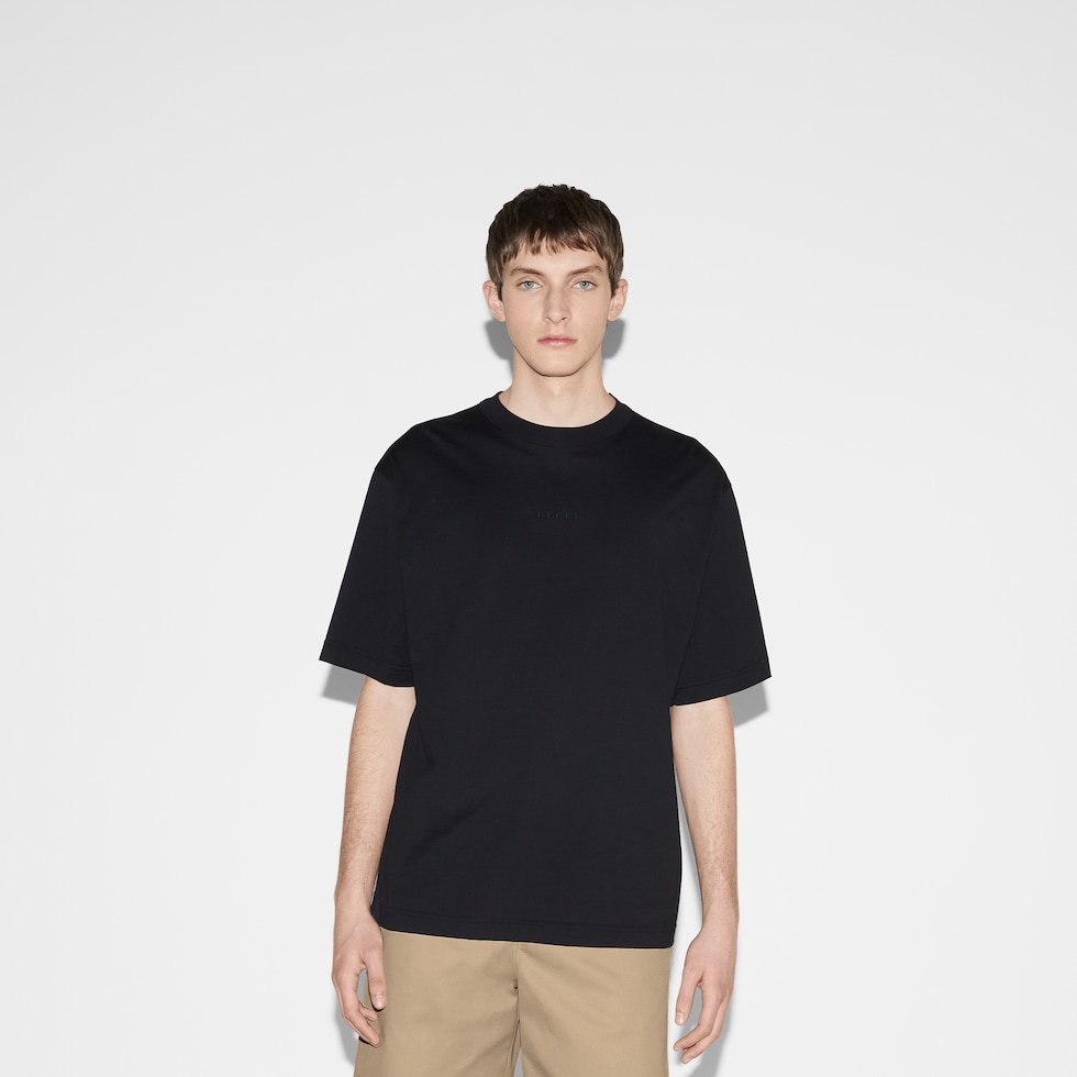 Cotton jersey T-shirt with embroidery in black | GUCCI® US Cotton jersey T-shirt with embroidery in black | GUCCI® US