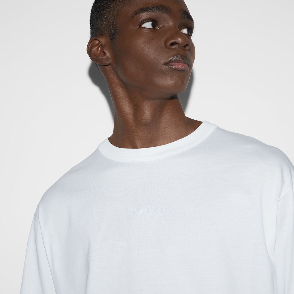 GUCCI ホワイト Tシャツ Gucci Men's Web Logo T-Shirt in White Gucci