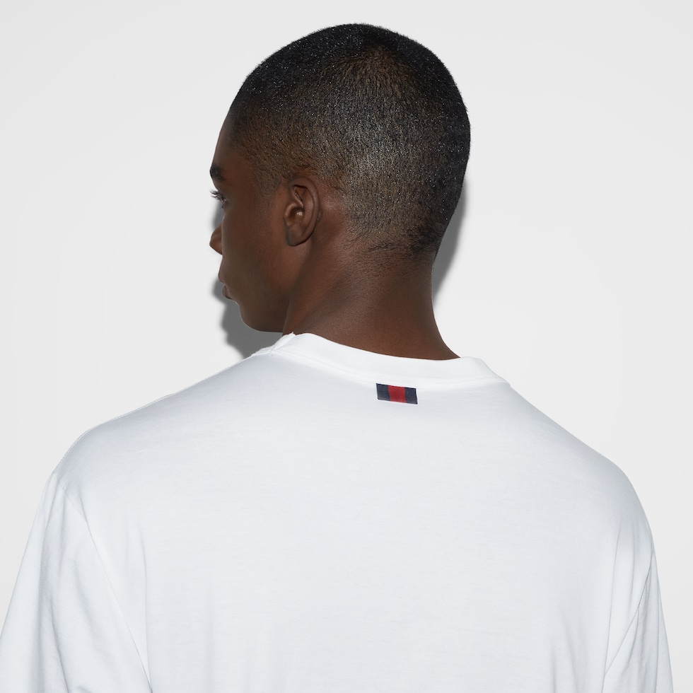 Cotton jersey T-shirt with embroidery in white | GUCCI® US