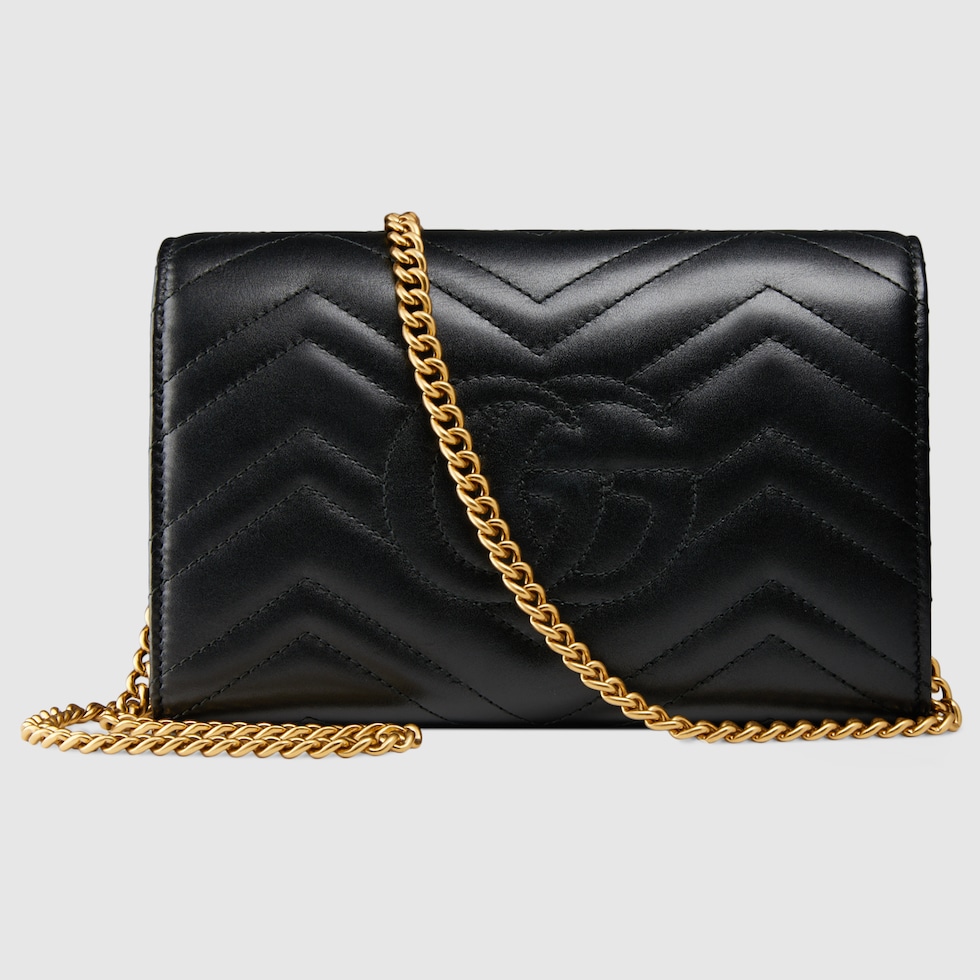 GGマーモント〕チェーンウォレットブラック レザー | GUCCI® JP