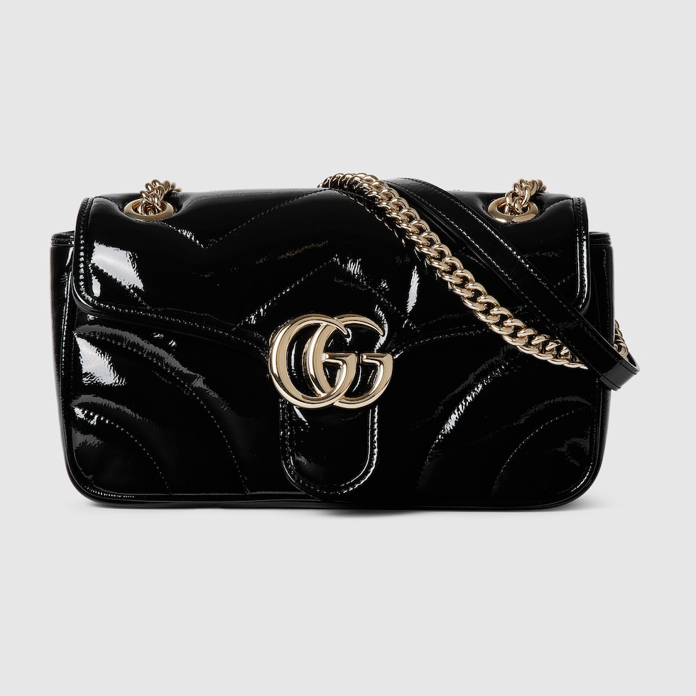 Borsa a spalla GG Marmont misura piccola in pelle verniciata nera GUCCI Italia