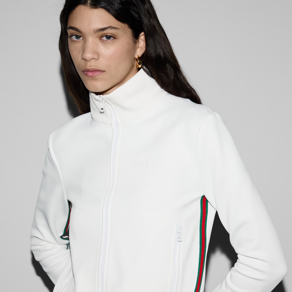 Jersey drill jacket with Web in off white | GUCCI® US Jersey drill jacket with Web in off white | GUCCI® US