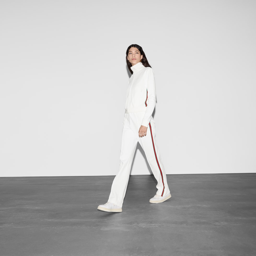 Jersey drill jogging pants with Web in off white | GUCCI® US 