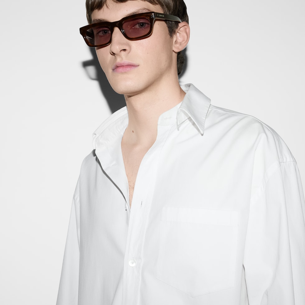 Cotton poplin shirt with Gucci detail in white | GUCCI® US