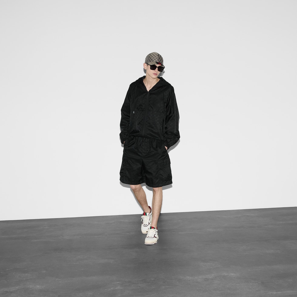 Lightweight GG nylon jacquard short in black | GUCCI® US