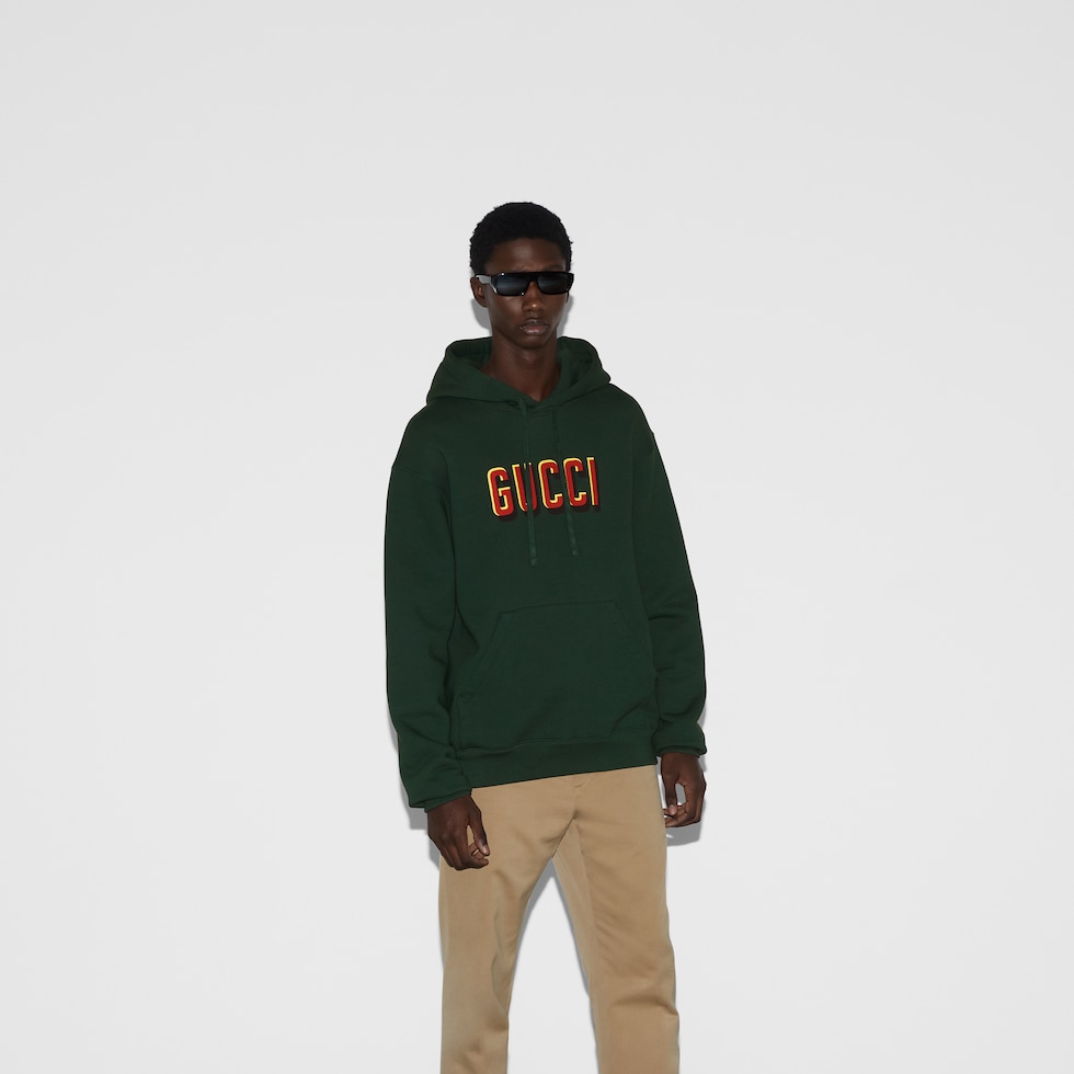 Cotton jersey hooded sweatshirt in dark green GUCCI AE