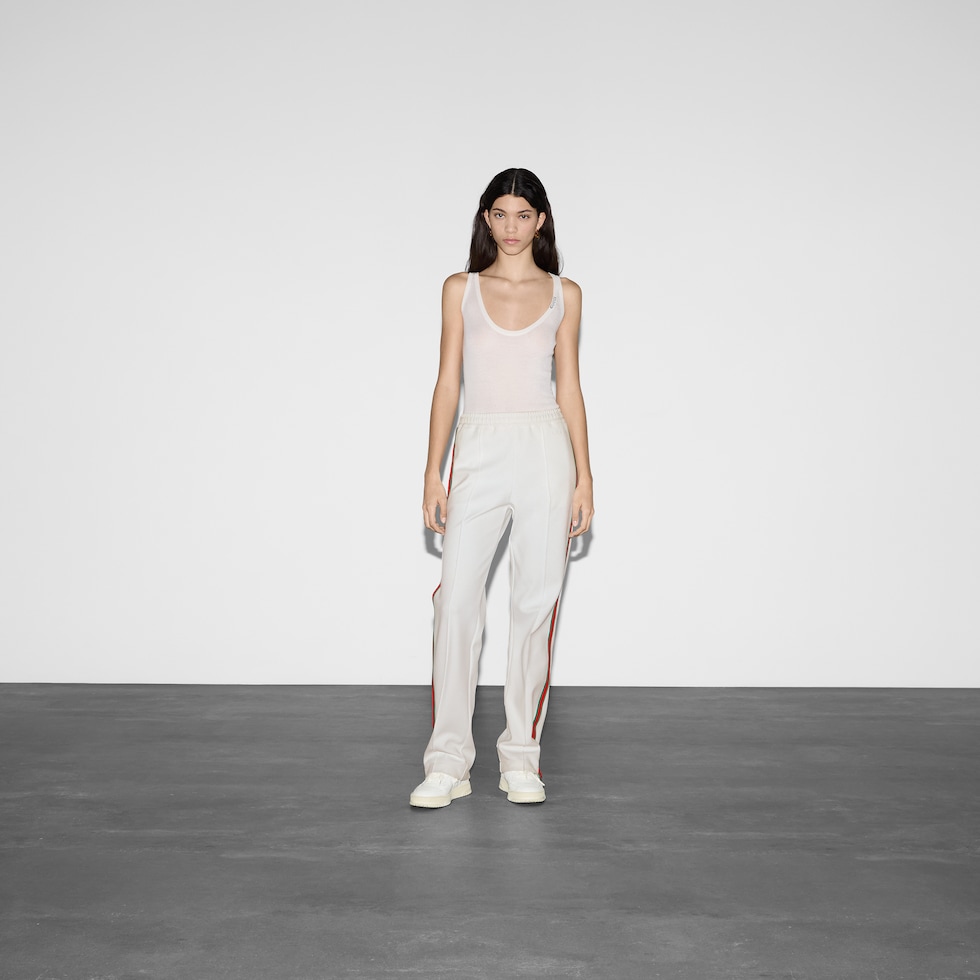 Jersey drill jogging pants with Web in off white | GUCCI® US 