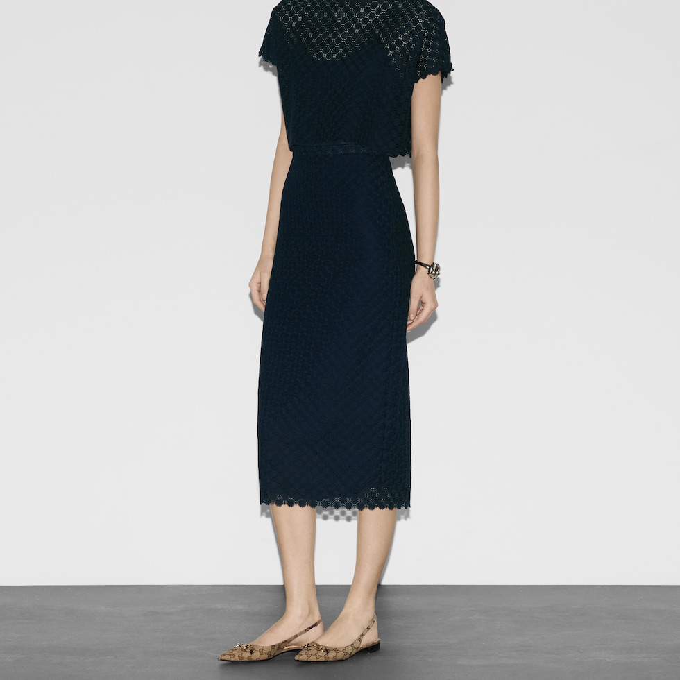 スカート GUCCI FLORAL BRODERIE ANGLAISE SKIRT WITH DOUBLE G Double G floral broderie anglaise skirt in ivory | GUCCI® SG