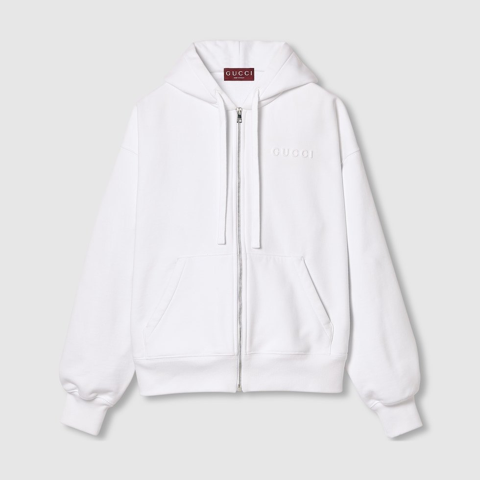 Felted cotton jersey zip jacket in white | GUCCI® US