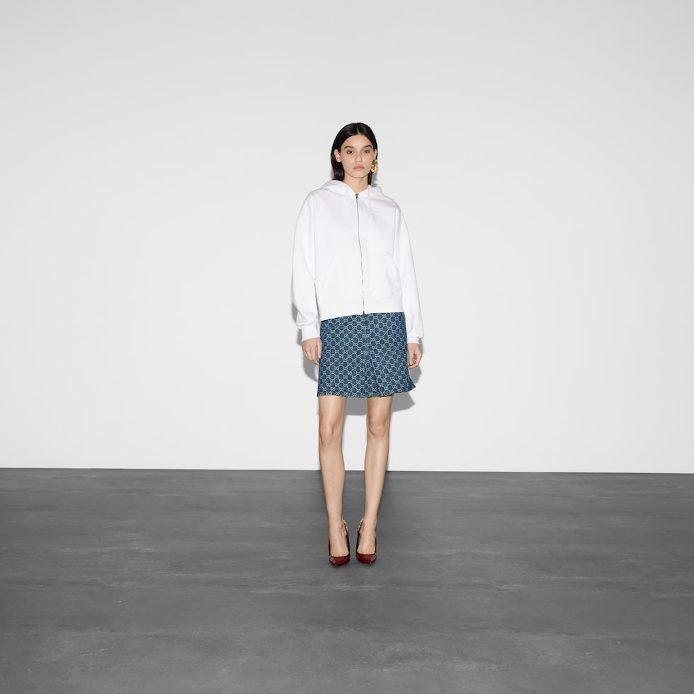 Felted cotton jersey zip jacket in white | GUCCI® US