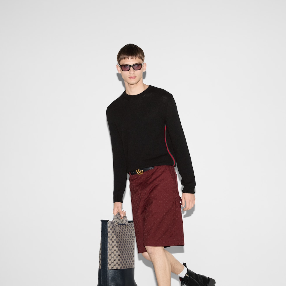 s*a様 GUCCI ブラック カシミヤ セーター Lサイズ Cashmere sweater with Web intarsia in black | GUCCI® SI