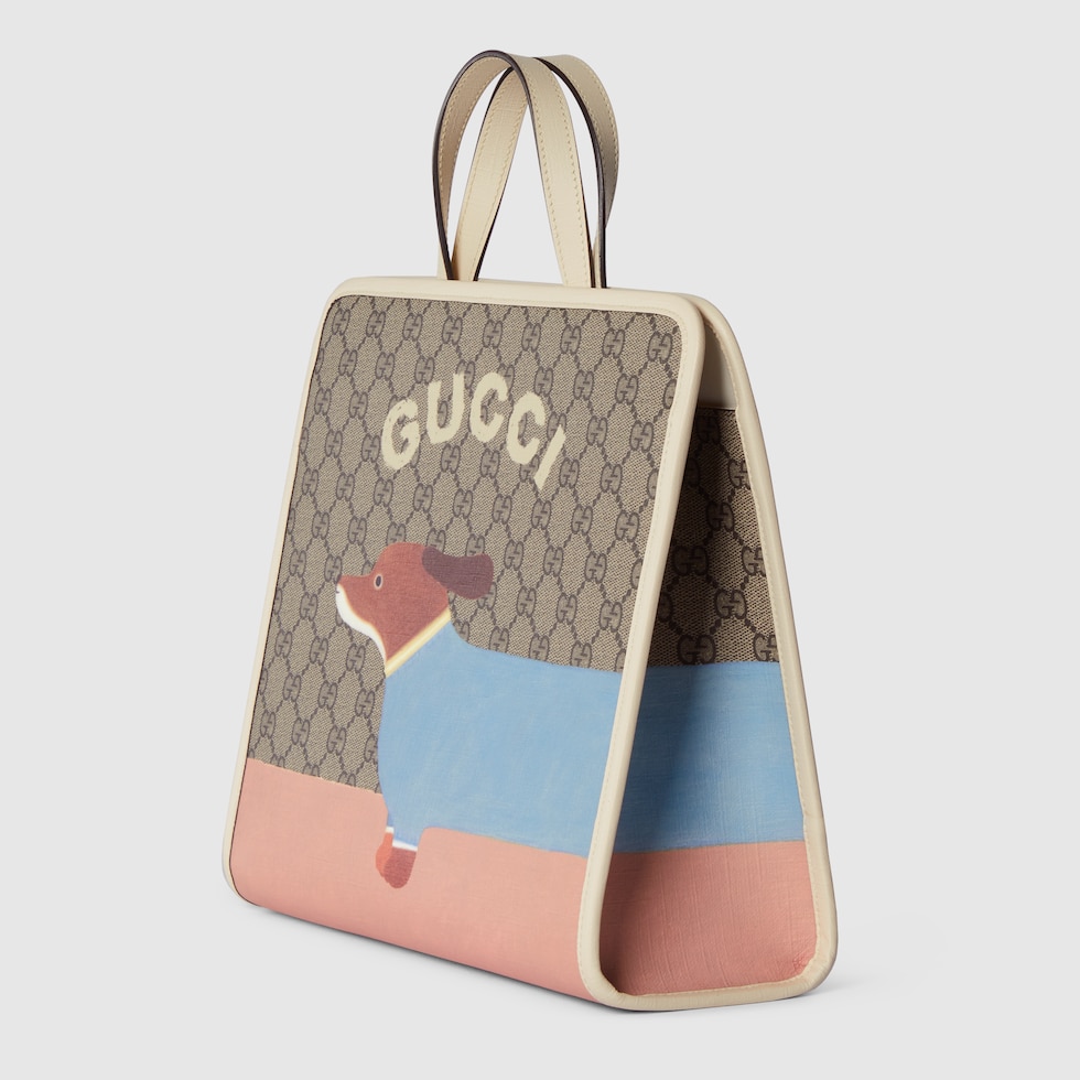 Children s dog print tote bag in beige and ebony GG Supreme GUCCI GR