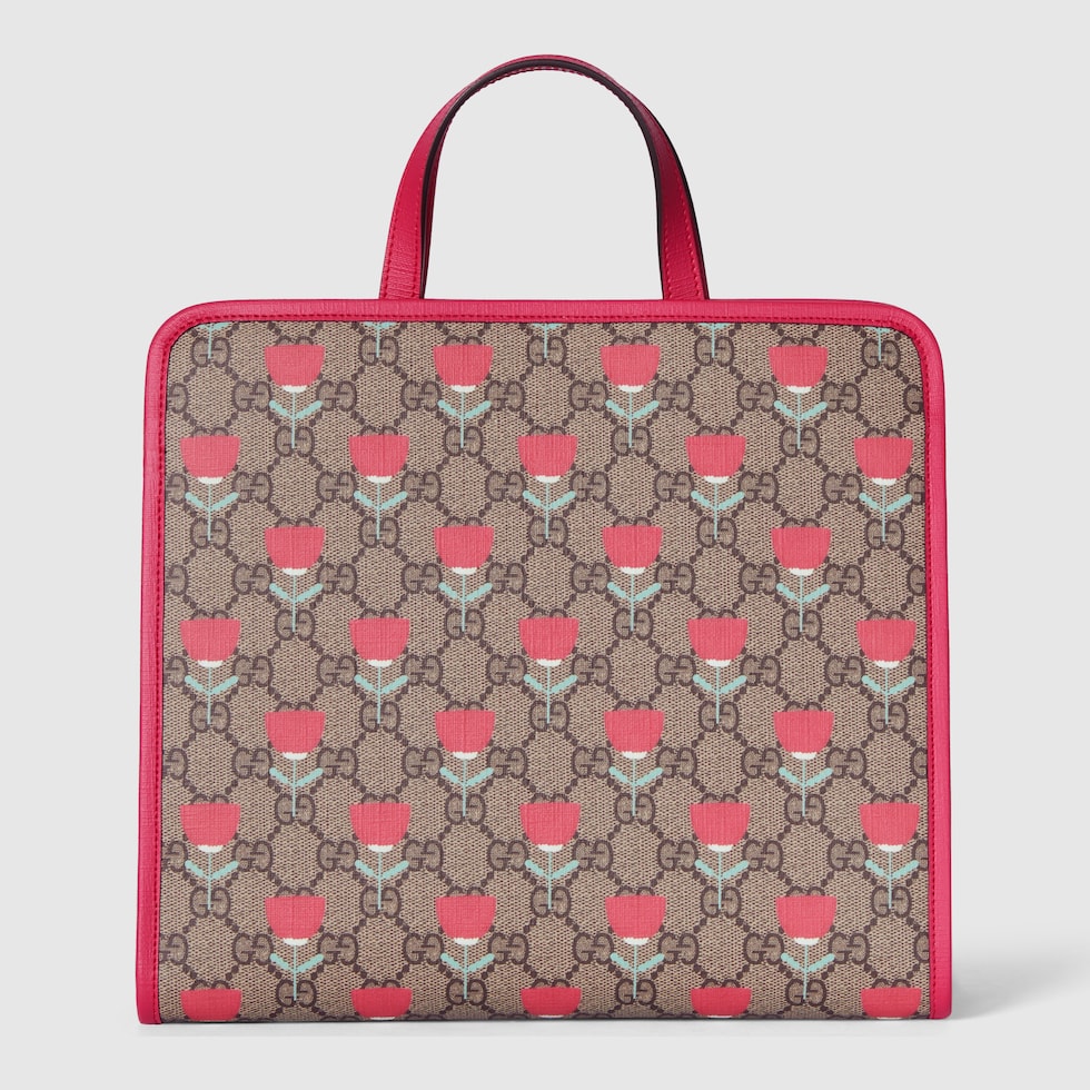 Kinder Shopper mit Blumen Print in beige und ebenholzfarbener GG Supreme GUCCI DE