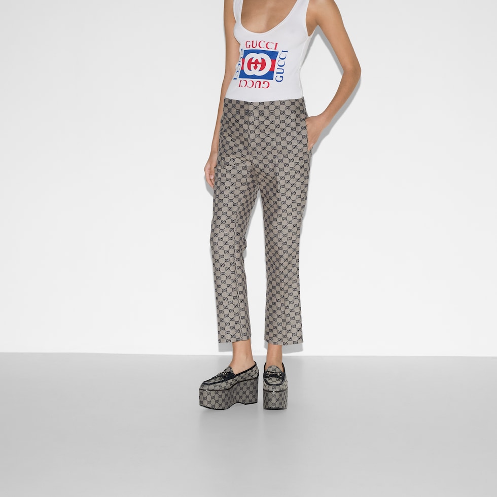パンツ GUCCI Cady trousers GG cotton canvas pant in blue | GUCCI® US