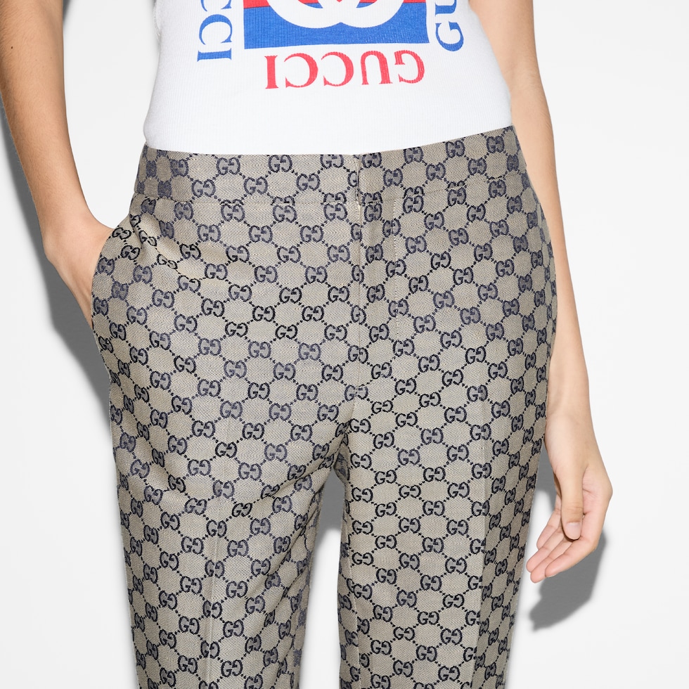【関税&送料込】Gucci Printed Twill Pant GG silk twill pants in blue and white | GUCCI® US