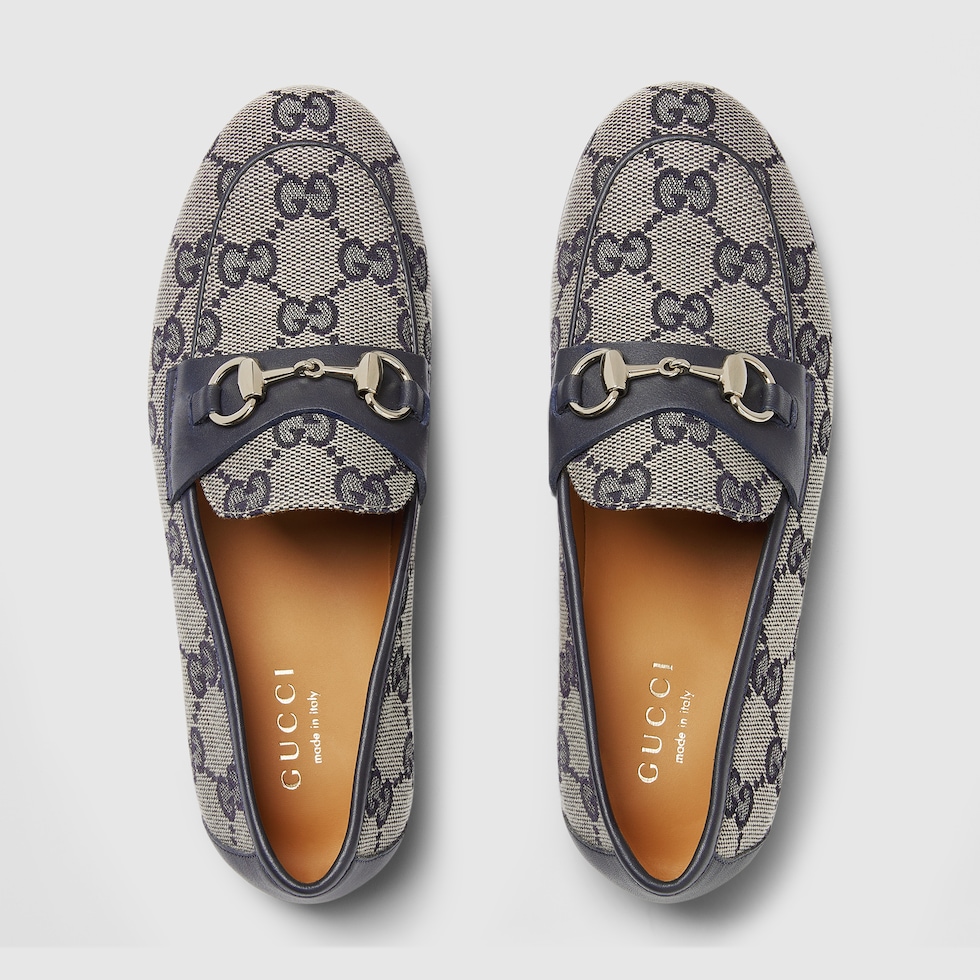 Children's GG loafer in beige and blue GG canvas | GUCCI® US