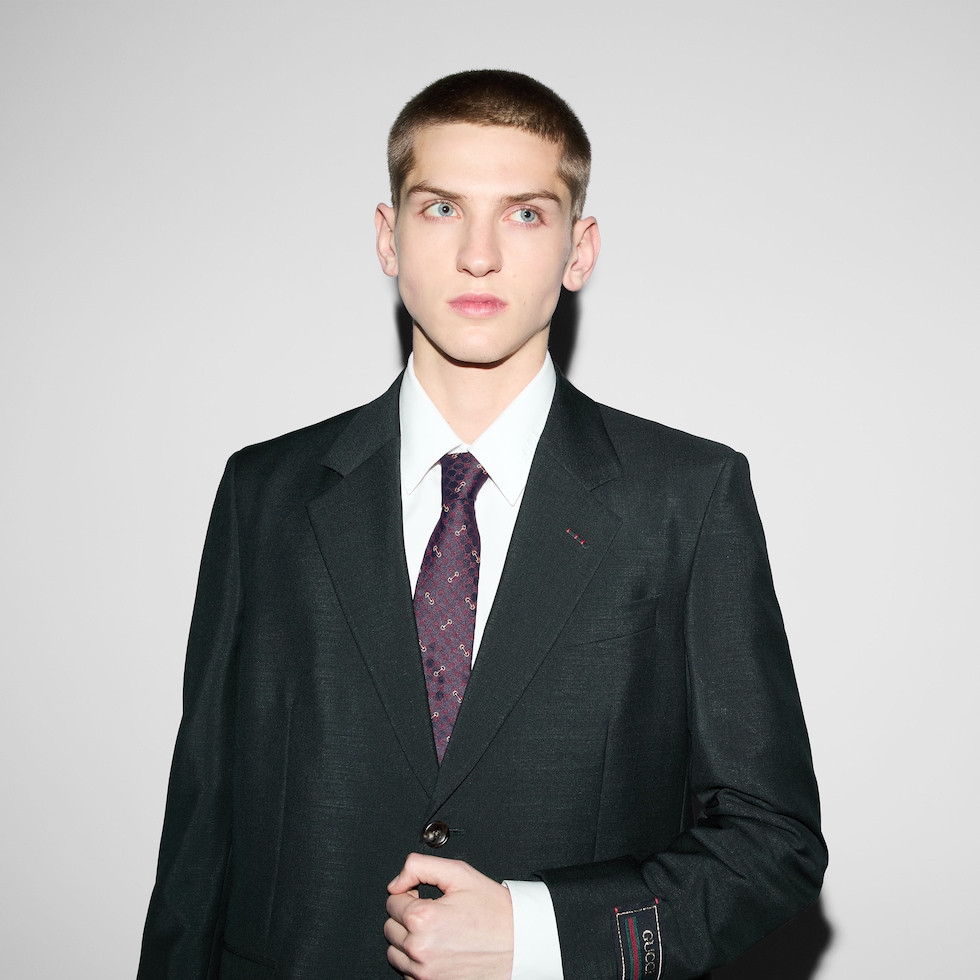 GG silk jacquard tie in blue and red | GUCCI® US