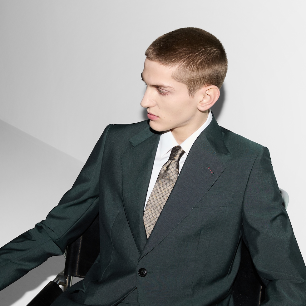 GG silk jacquard tie in brown and camel | GUCCI® US