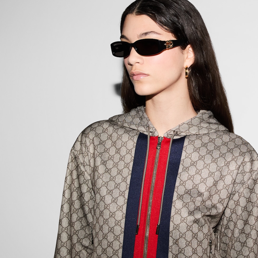 GG technical jersey zip jacket in beige and ebony | GUCCI® US