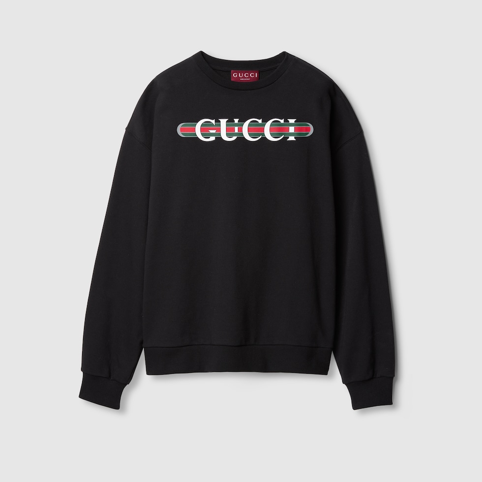 Printed cotton jersey sweatshirt in black | GUCCI® US