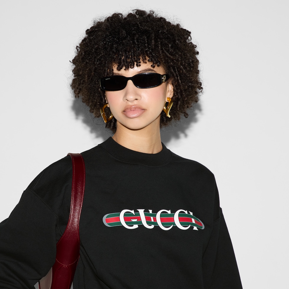 Gucci print felted cotton jersey sweatshirt in black | GUCCI® 香港 