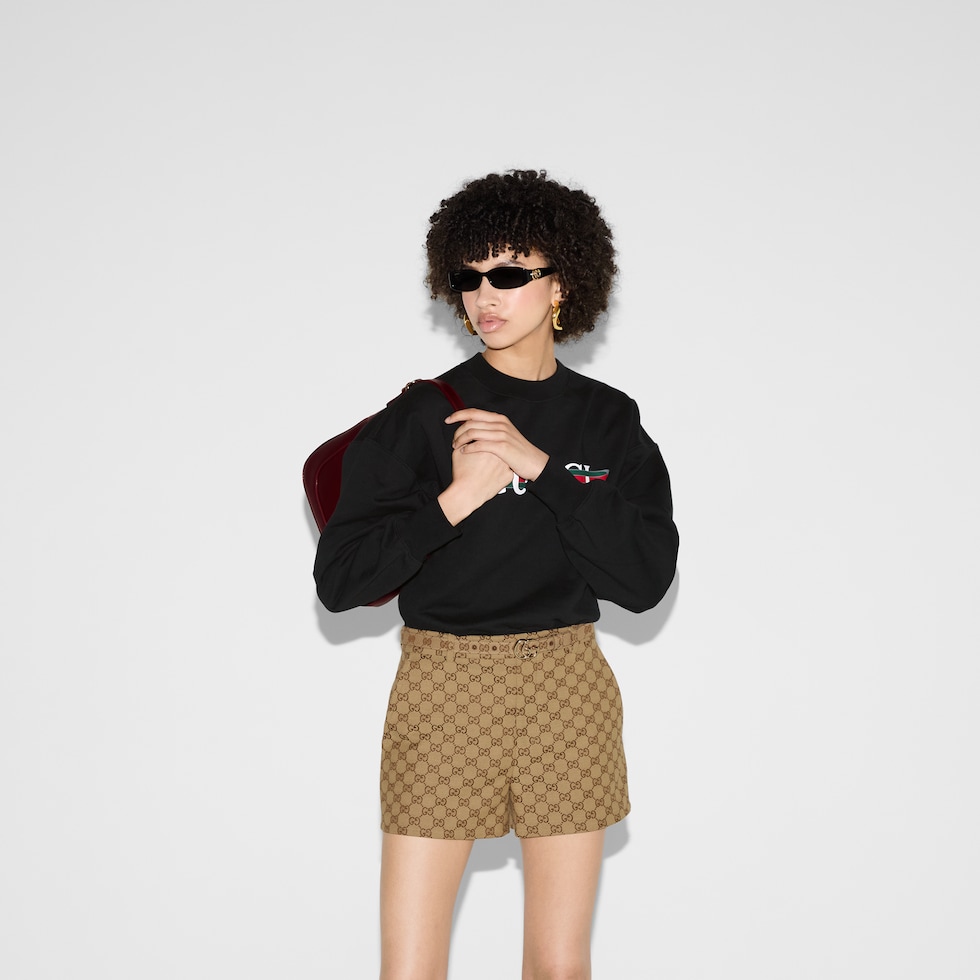 Gucci print felted cotton jersey sweatshirt in black | GUCCI® 香港 