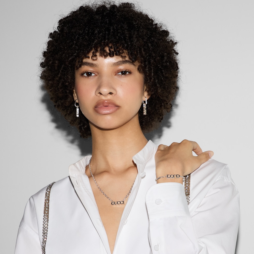 Earrings with Gucci script charms in 925 sterling silver Earrings with Gucci script charms in 925 sterling silver
