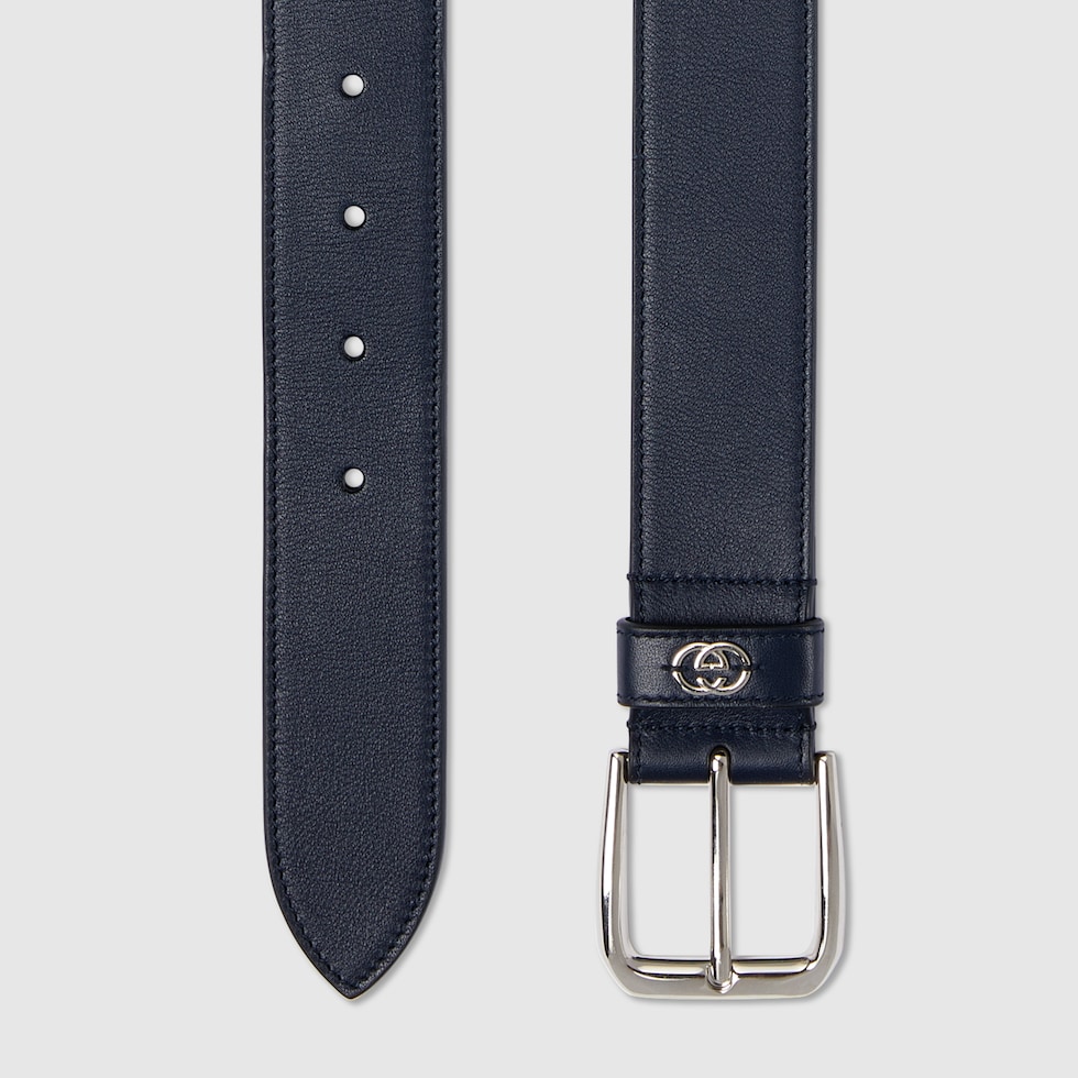 GUCCI｜ (760164 0AAAR 4009) Belt with Round Interlocking G in blue leather | GUCCI® US