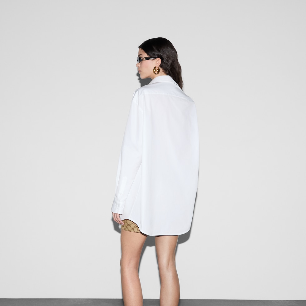 Cotton poplin shirt with ribbon tie in white | GUCCI® SI