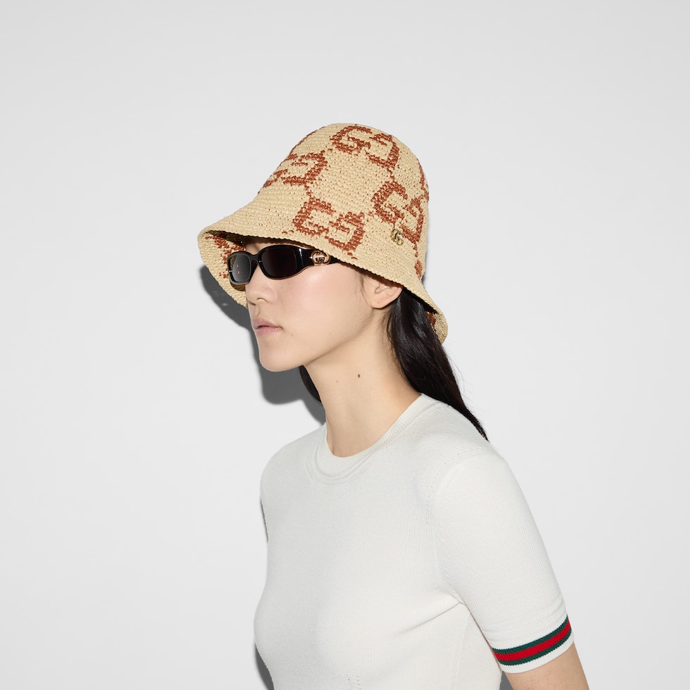 GUCCI GG Bucket Hat Size M Beige Fabric