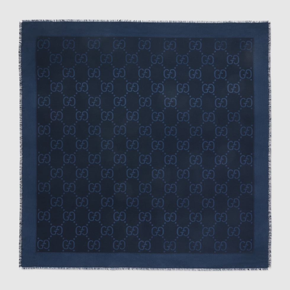GG jacquard silk wool shawl in dark blue | GUCCI® US GG jacquard silk wool shawl in dark blue | GUCCI® US