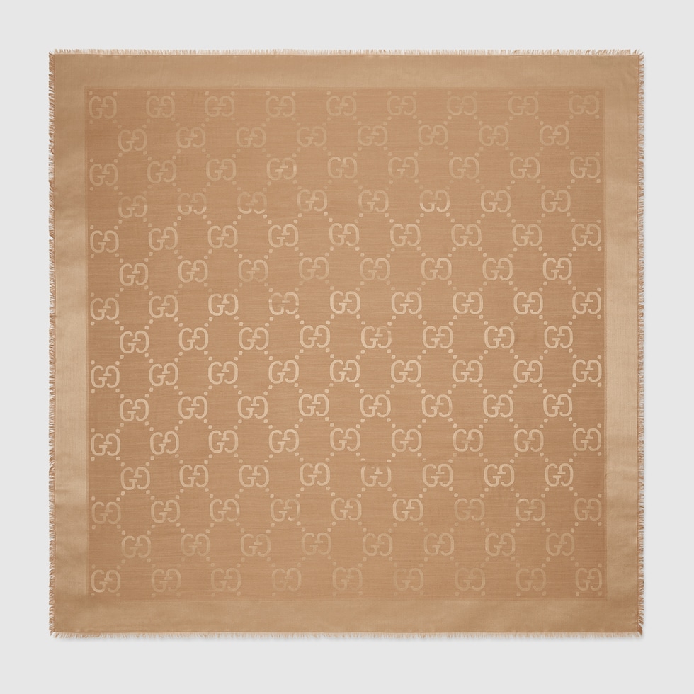 GG jacquard silk wool shawl in camel | GUCCI® US