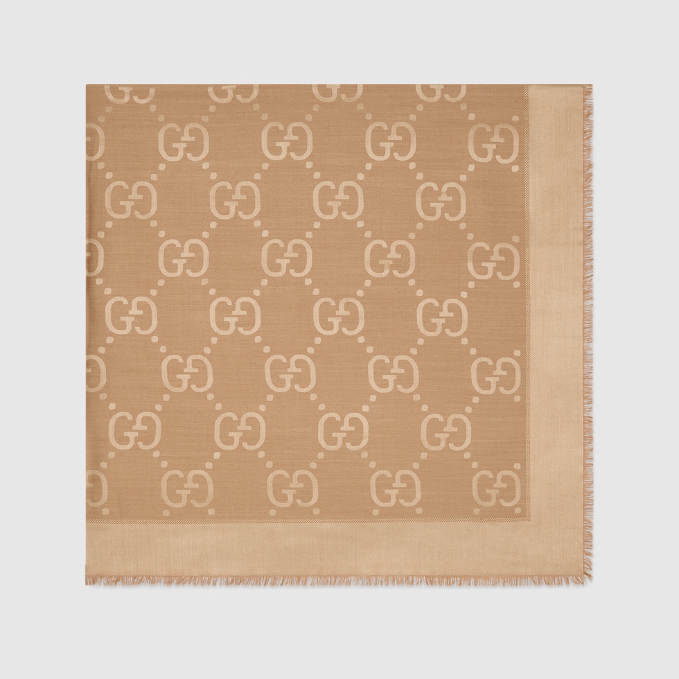 GGジャカード シルクウール ショール ・キャメル | GUCCI公式 GGジャカード シルクウール ショール ・キャメル | GUCCI公式
