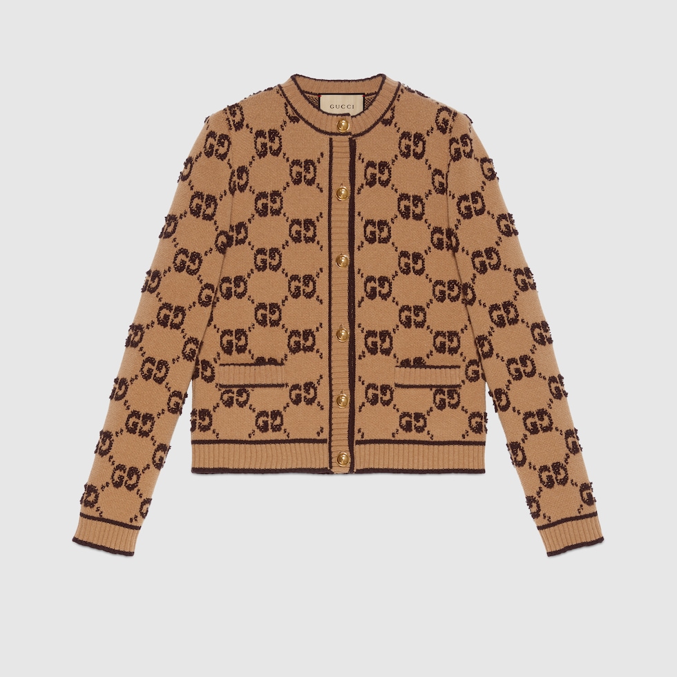 GGウール ブークレ ジャカード カーディガン ・キャメル