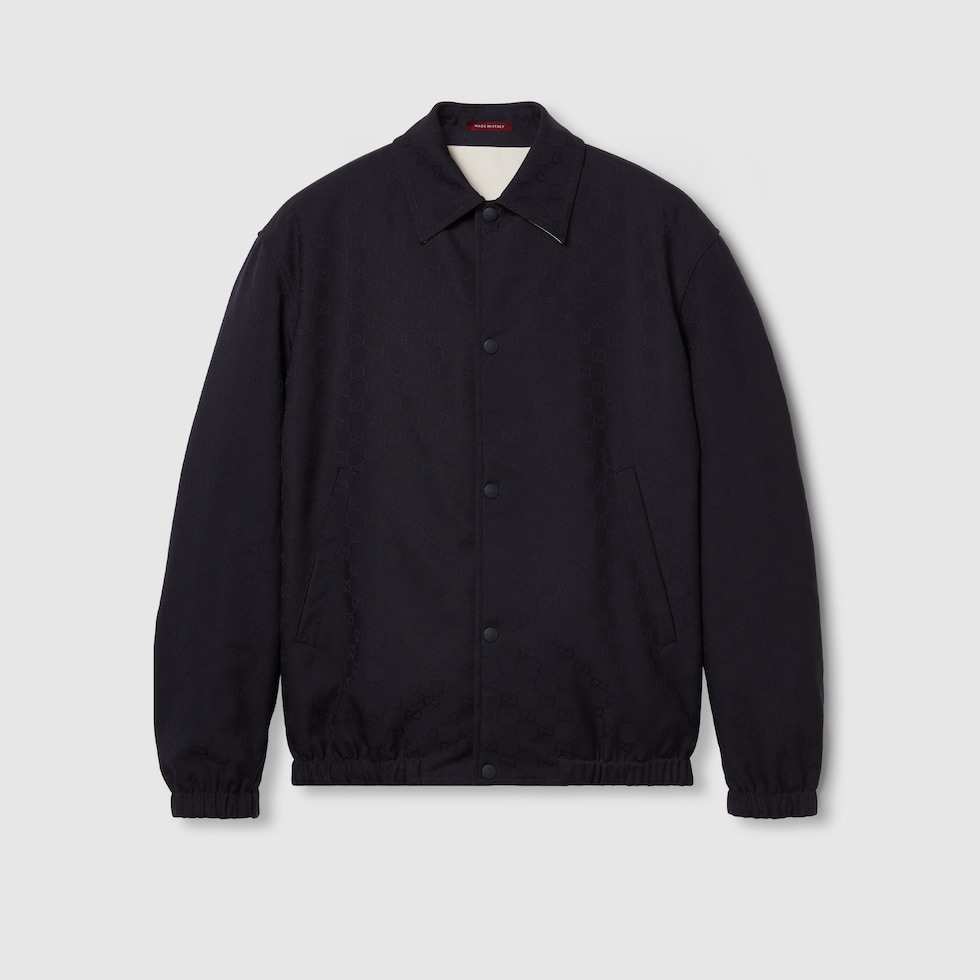 Reversible twill GG jacquard jacket in navy and ivory | GUCCI® US