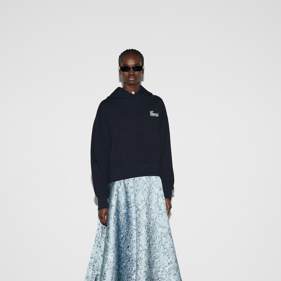 Embroidered hooded jersey sweatshirt in dark green | GUCCI® US