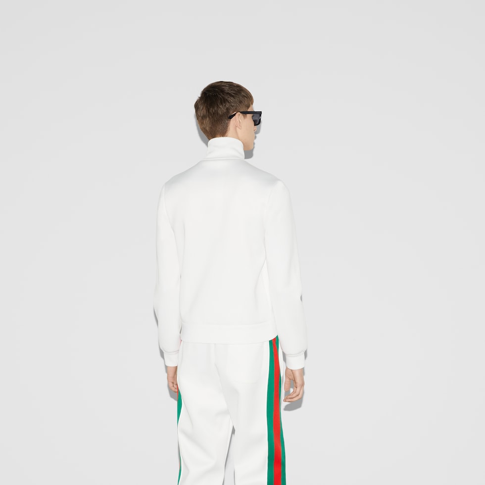 Neoprene zipped jacket with Web in white | GUCCI® TR