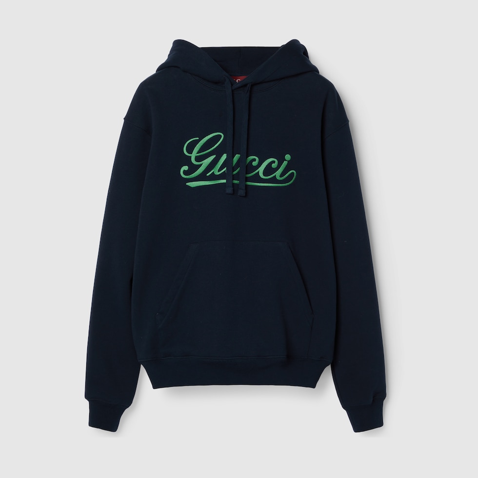 Cotton jersey hooded sweatshirt in navy GUCCI AE