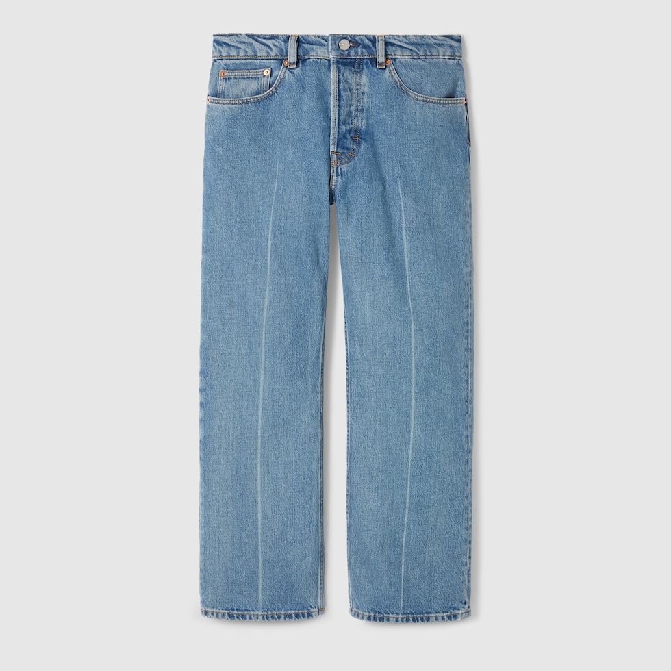 デニム・ジーパン GUCCI WIDE LIGHT BLUE JEANS WITH FADED EFFECT Gucci Wide-leg Denim Jeans With Faded Wash In Blue | ModeSens