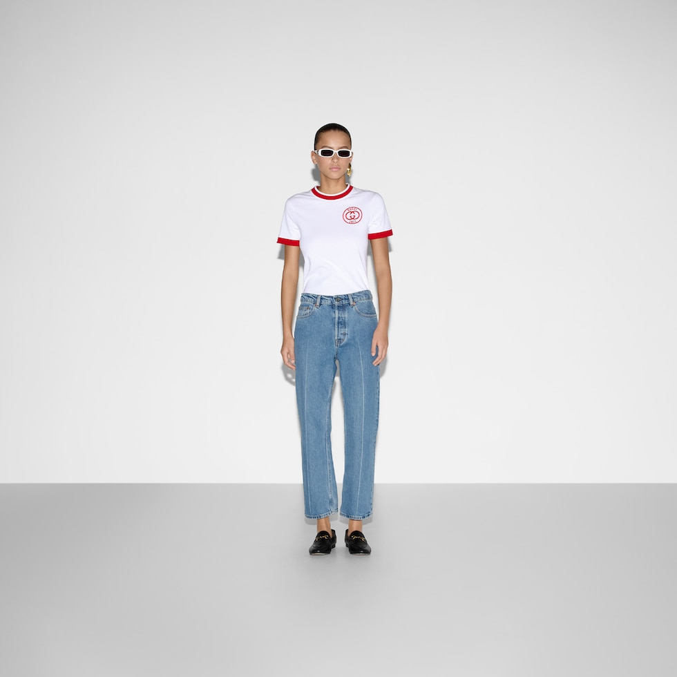 デニム・ジーパン GUCCI Cropped jeans Low waist cropped denim pant in blue | GUCCI® SI