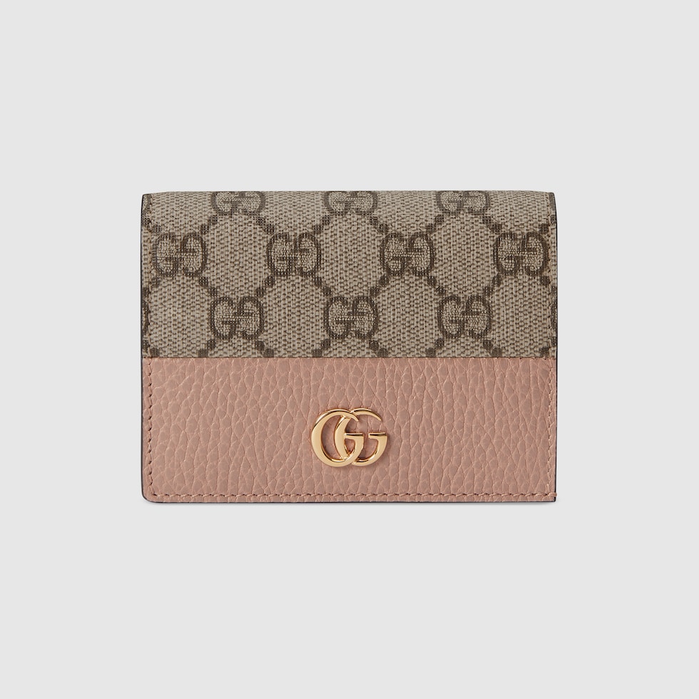 GG Marmont card case wallet in dusty pink leather and GG Supreme 