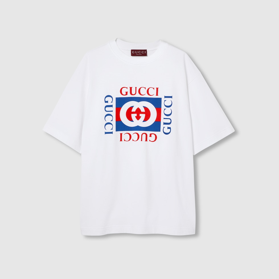 Cotton jersey T-shirt with Gucci print in white | GUCCI® AE