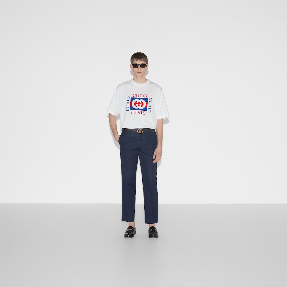 Printed cotton jersey T-shirt in white | GUCCI® US