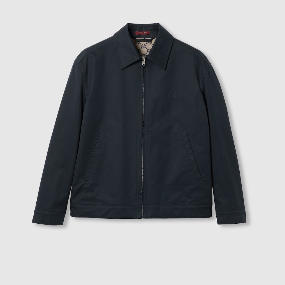 Cotton twill jacket with Web in dark blue GUCCI